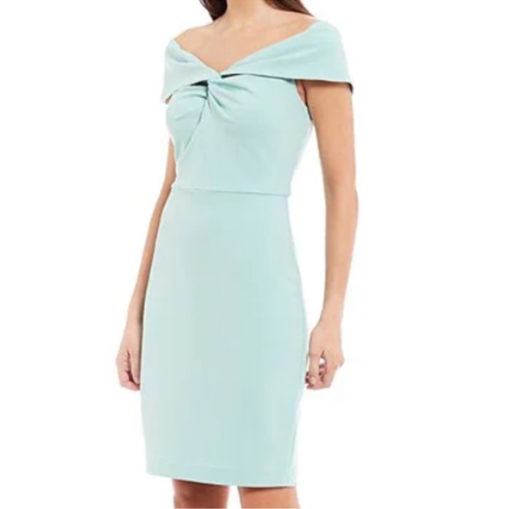 Belle Badgley Mischka Mint Libby Front‎ Twist Knot Off-The-Shoulder 10